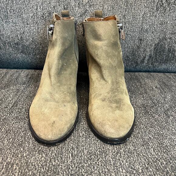 Ivanka Trump Tarissa Suede Heeled Bootie Womens Tan Asymmetric Zip Dressy Chic - Picture 2 of 7